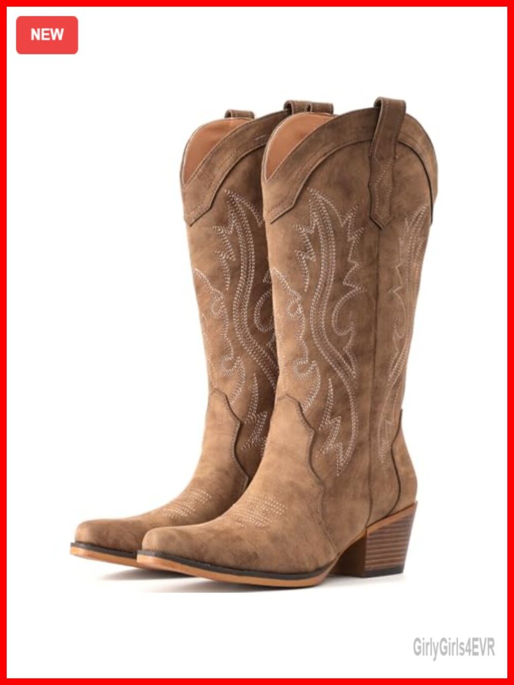 Women's Handcrafted Faux Leather Western Cowboy Boots Mid Calf Snip Toe